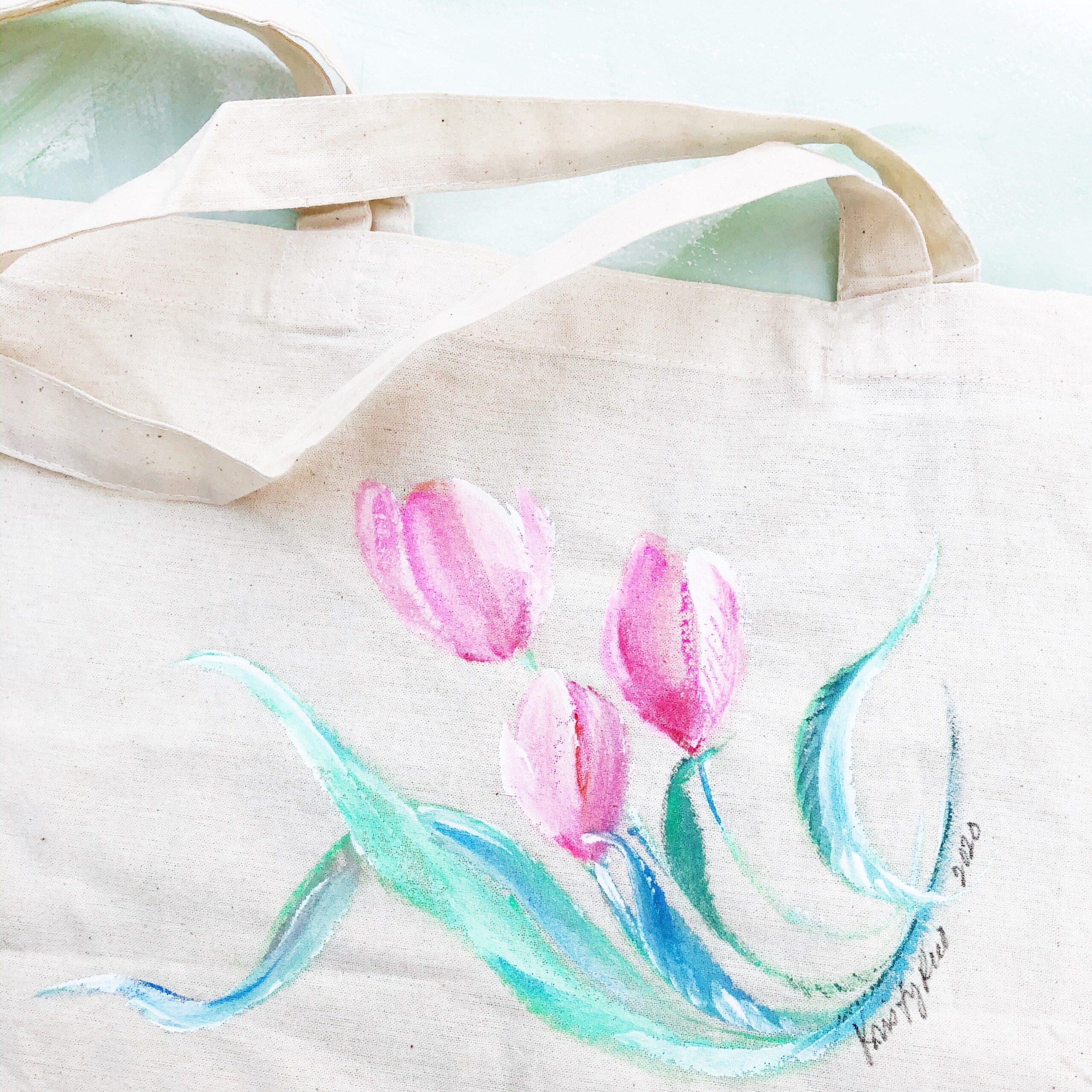 Hand Painted Canvas Tote Bag – Tulips