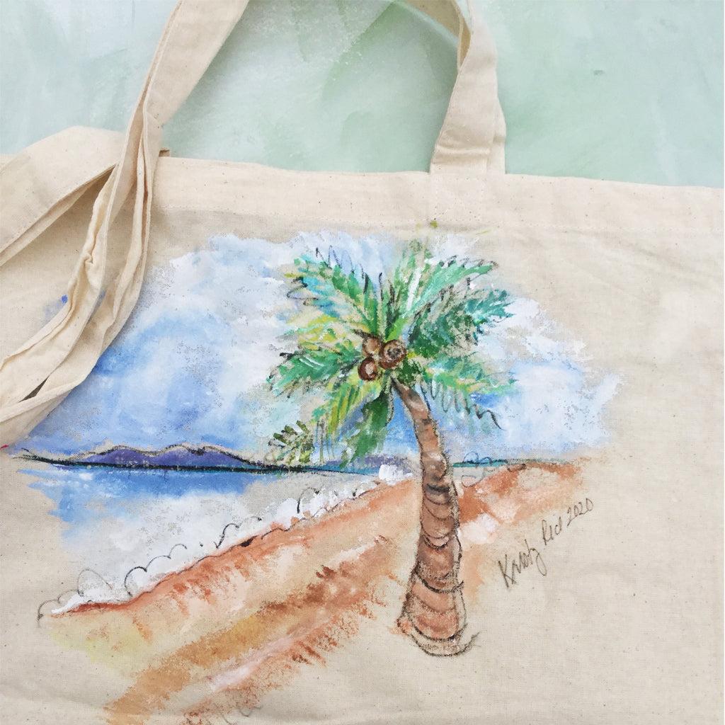Hand Painted Canvas Tote Bag – Beachy Scene