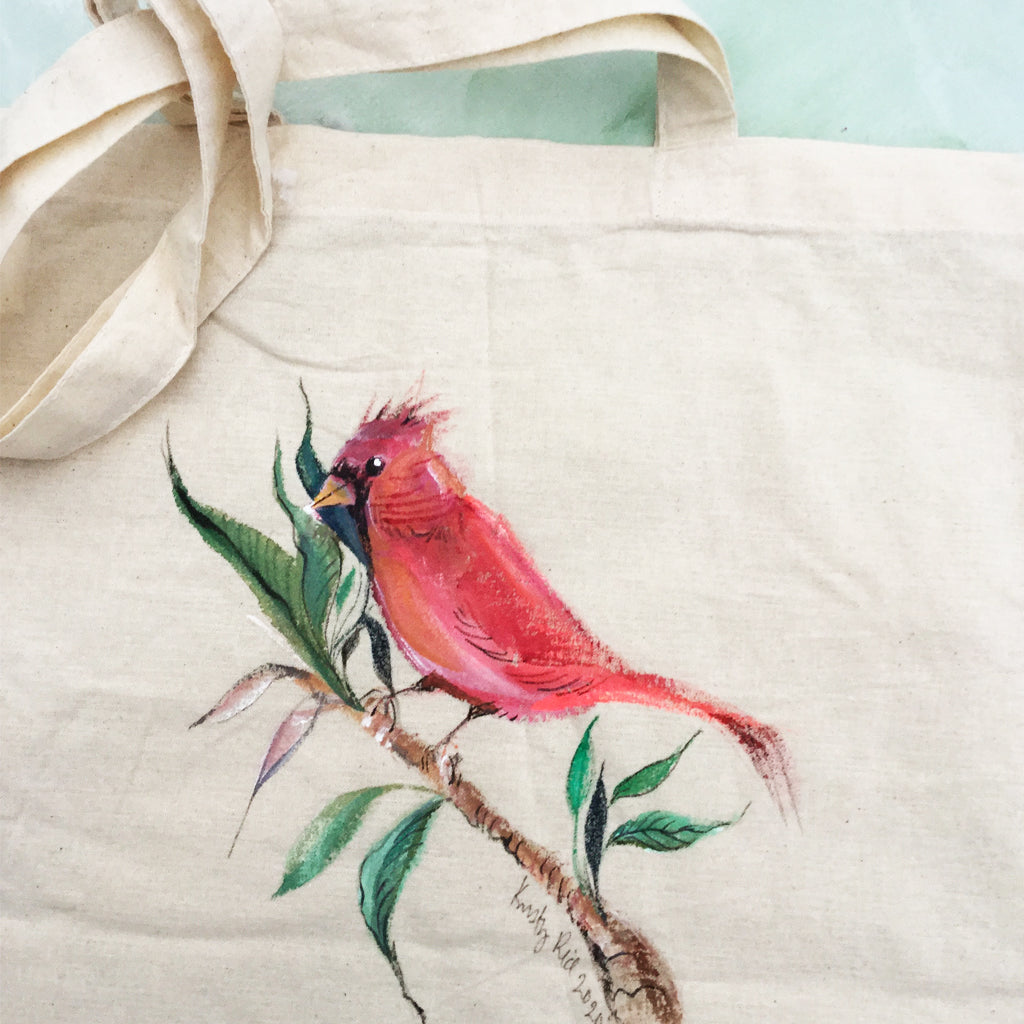 Hand Painted Canvas Tote Bag – Cardinal