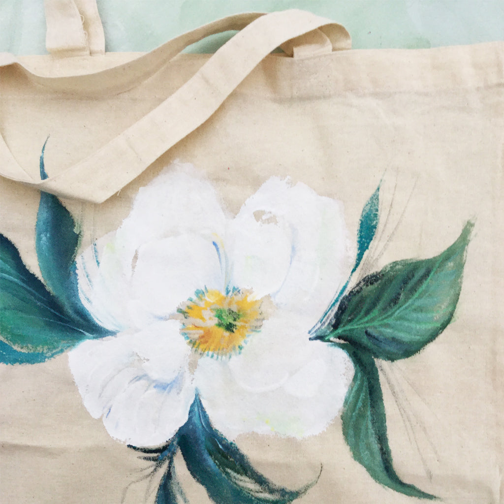 Hand Painted Canvas Tote Bag – Magnolia