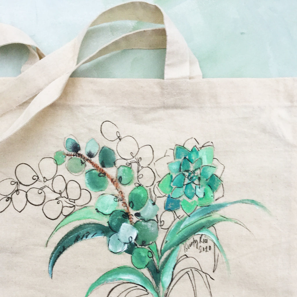 Hand Painted Canvas Tote Bag – Succulents