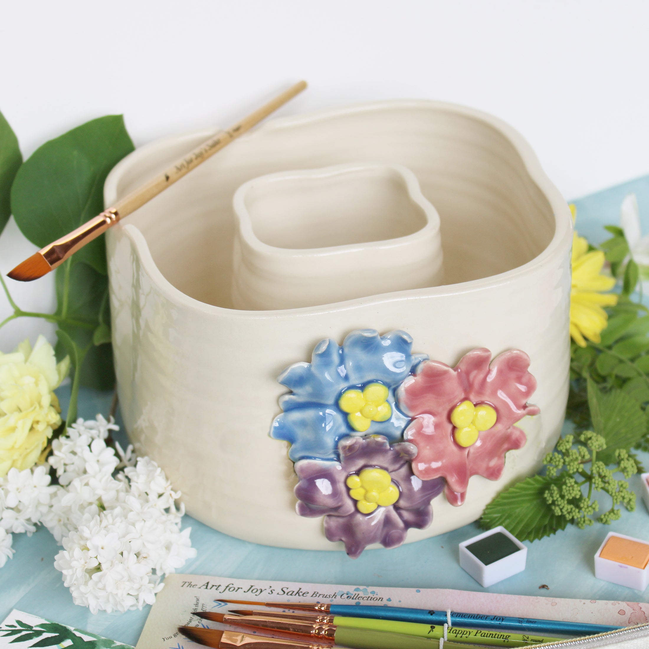 Ceramic Double Well Painter’s Pot – Bouquet